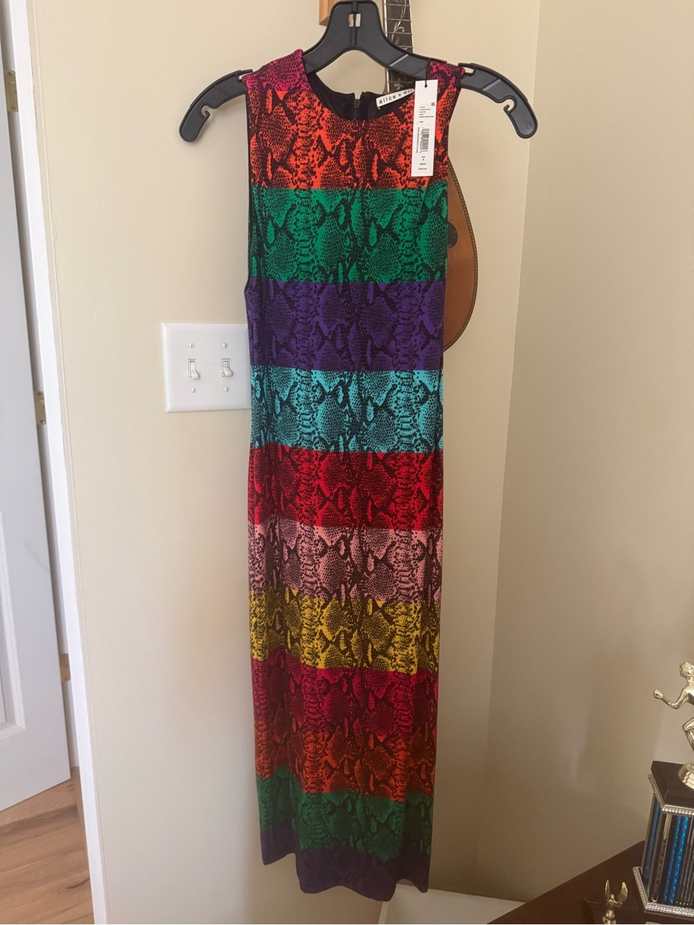 Alice + Olivia Multicolor Striped Pencil Dress — Red, Green, Purple, Blue - Picture 3 of 4